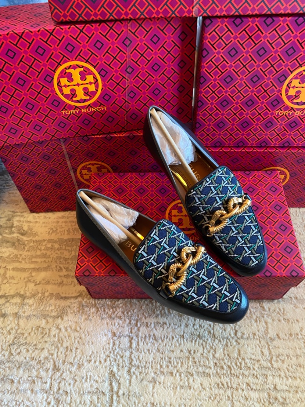Tory Burch Navy JESSA Loafers